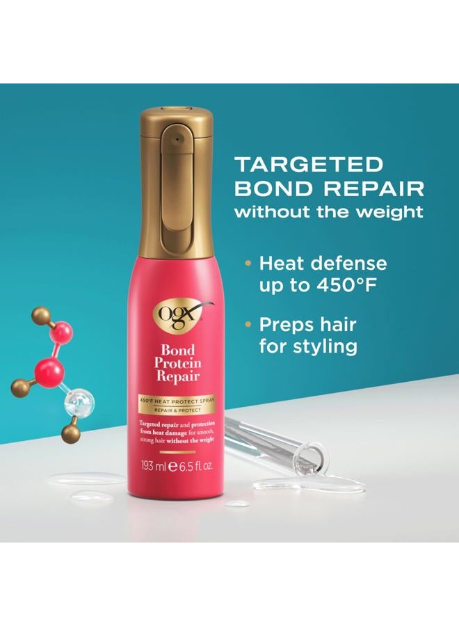 Ogx Repair & Protect Bond Protein Repair 450°F Heat Protect Spray, Weightless Repair Mist for Nonstop Damage Protection* for All Hair Types, Heat Spray Preps Hair for Styling, 6.5 fl. oz - Image 2